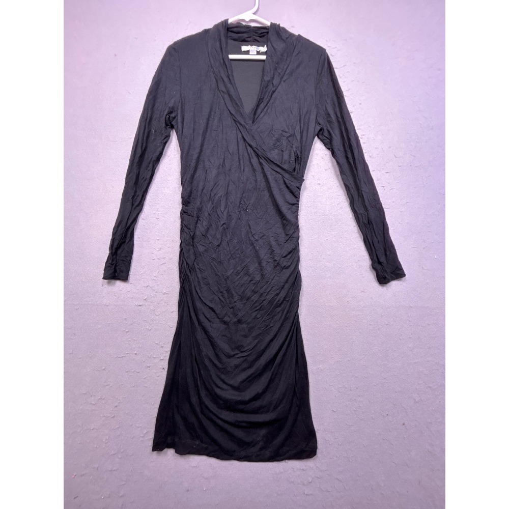 Boden Ruched Surplice Dress Jersey Black US 8R UK 12R Womens